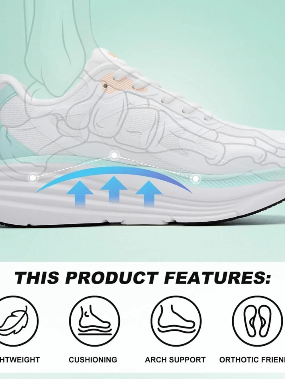 Women's White Aqua Fort Walking Shoes Tennis, Max Cushioning Running Sneakers